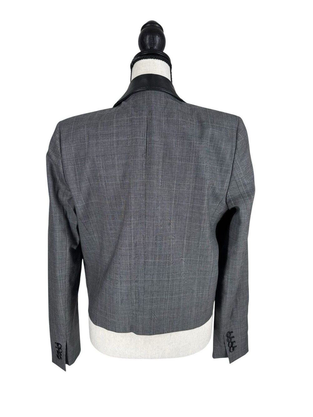 The Kooples Prince De Galles Cropped Blazer Jacket Glen Plaid Leather Trims 40 - Picture 4 of 10